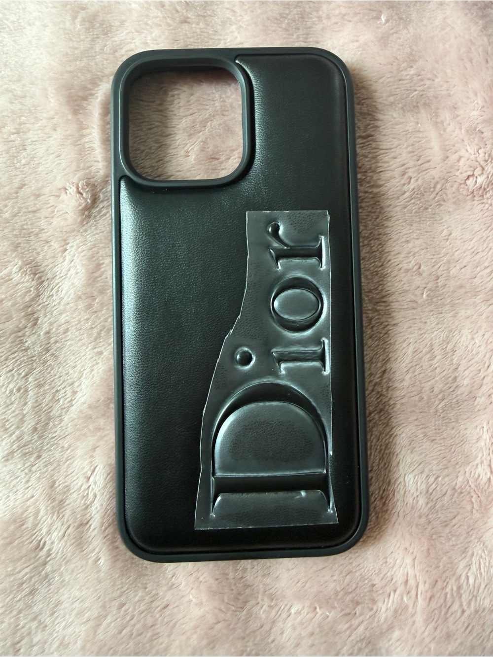 16 pro Max  Black Embossed Logo Leather-Effect Phone Case